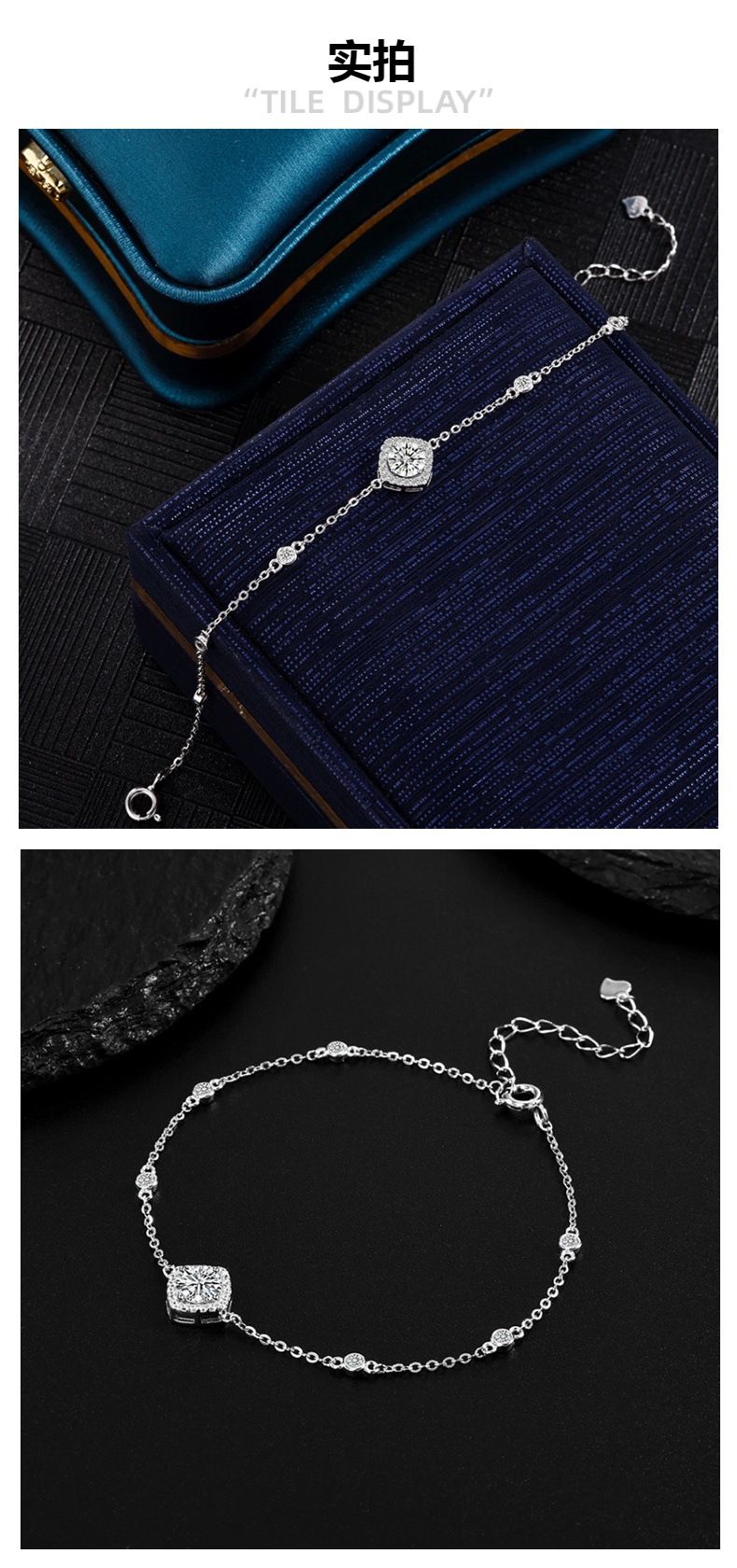 Zhuoheng Select S925 Silver Bracelet 50 points Mosan Bracelet Giant Flash Classic Square Diamond Chain set with diamonds luxurious and elegant jewelry pic 7