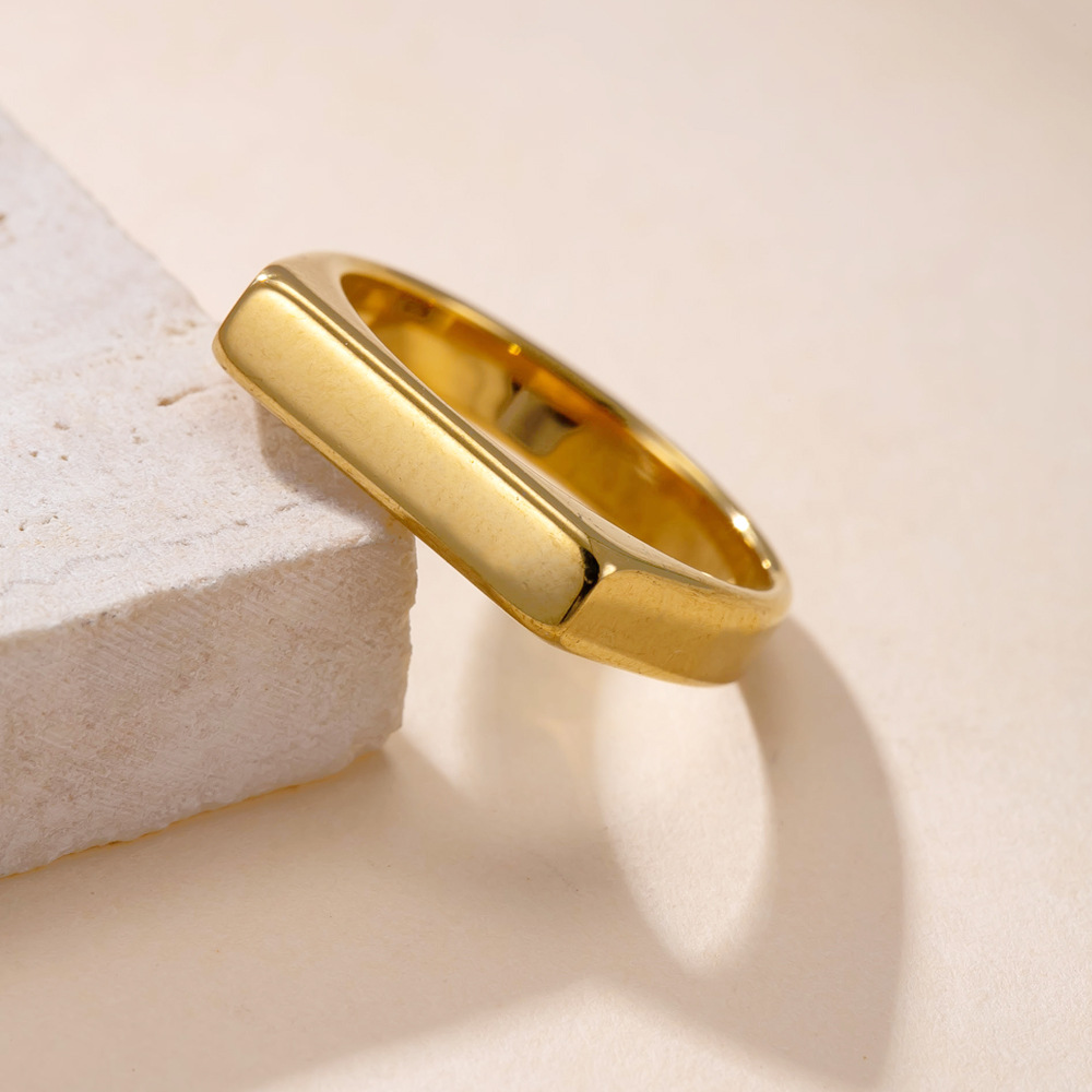 欧美新款不锈钢戒指女 冷淡风切割长方形戒指刻字logo钛钢饰品详情6