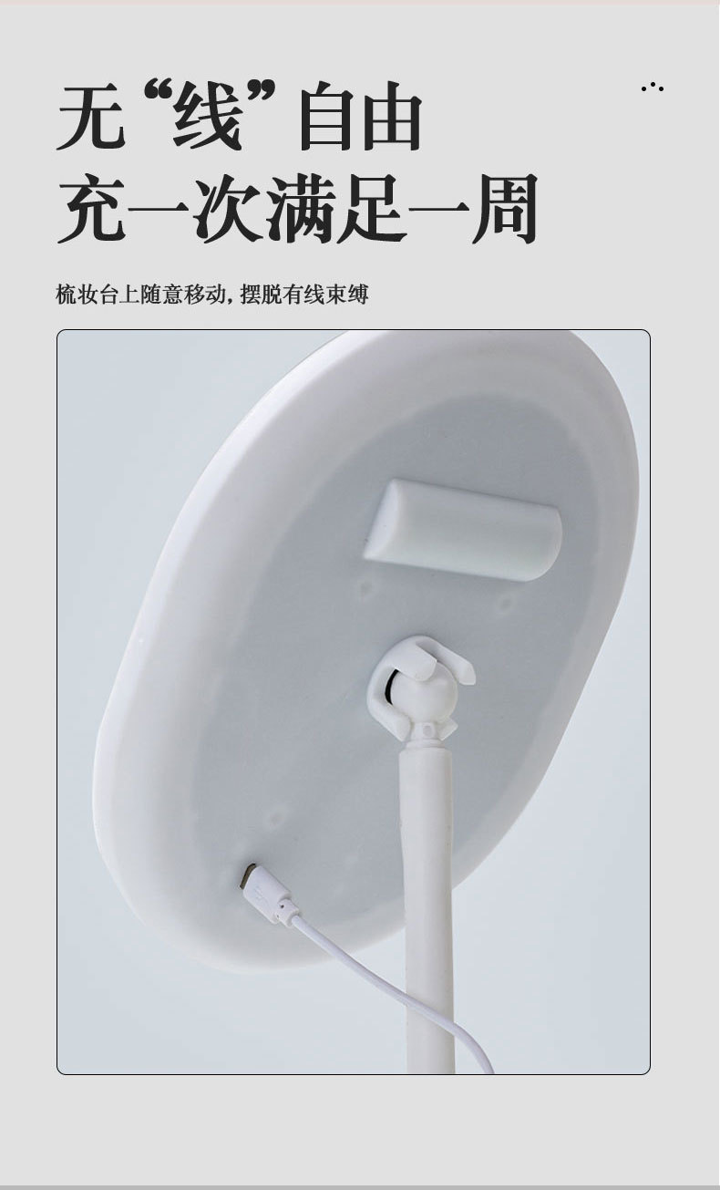 LED椭圆镜led化妆镜网红美妆梳妆镜充电带灯桌面智能补光镜礼品详情9