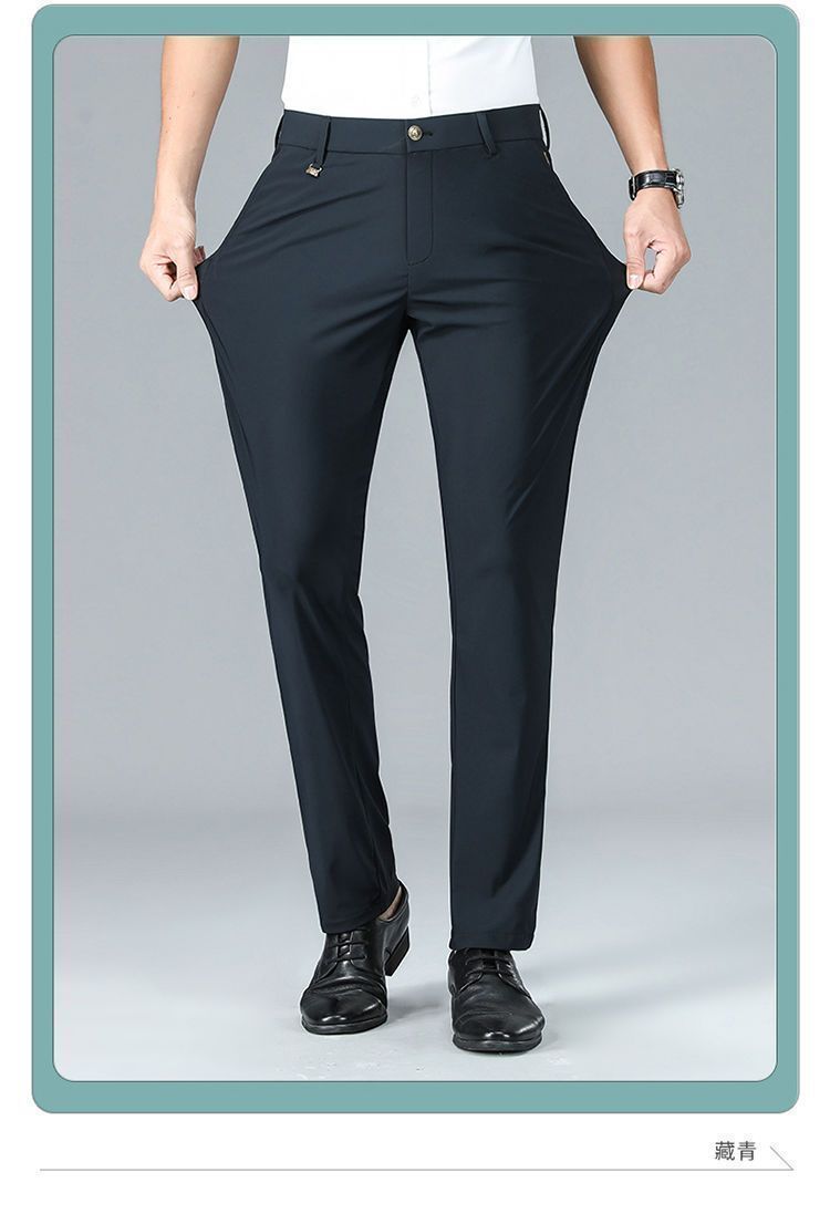 Pantalones de lujo para hombres de verano nuevos pantalones casual para hombres de mediana edad cintura alta corte recto sin plancha anti-arrugas elástico tigre pantalones bordados pic 17