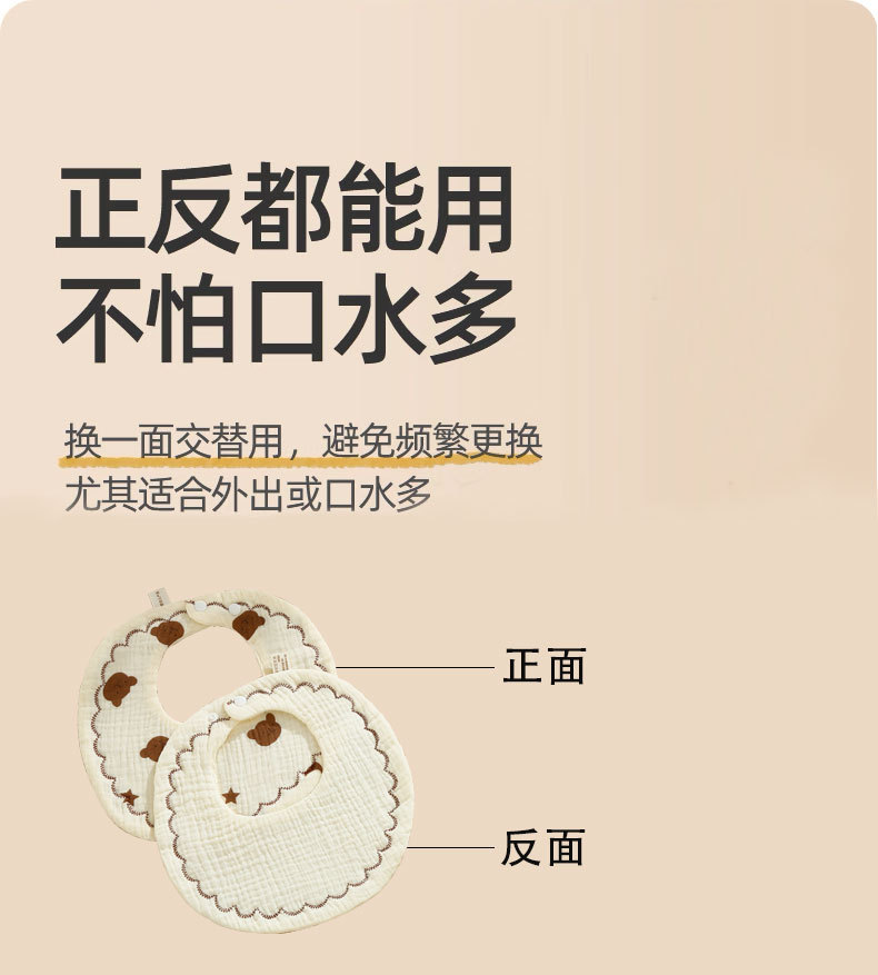 纯棉宝宝围嘴A类棉纱布儿童围兜柔软六层纱布新生儿口水巾详情7