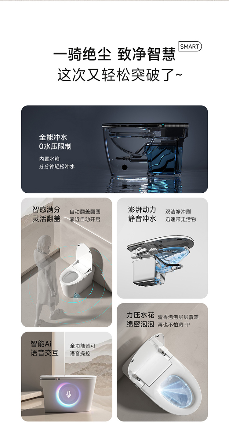 东沃H3全自动家用智能马桶品牌感应翻盖带水箱无水压虹吸式冲水详情3