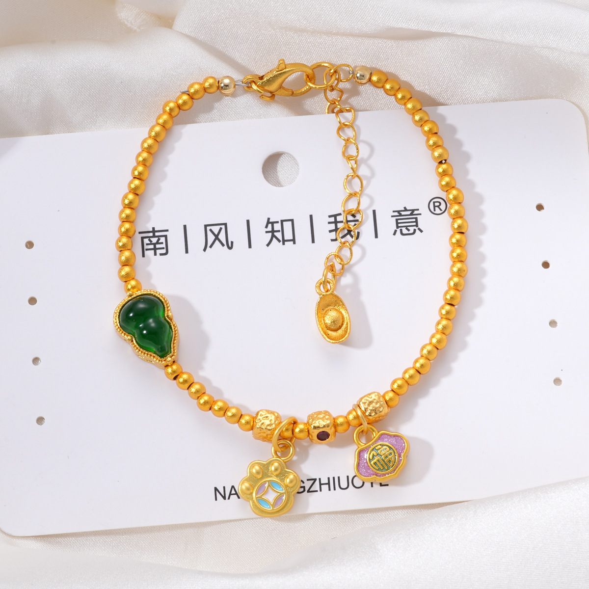 Ancient Vietnamese sand gold accessories, high color retention, beaded peach with zirconium pendant, bracelet, necklace, extension chain diy accessories pic 17