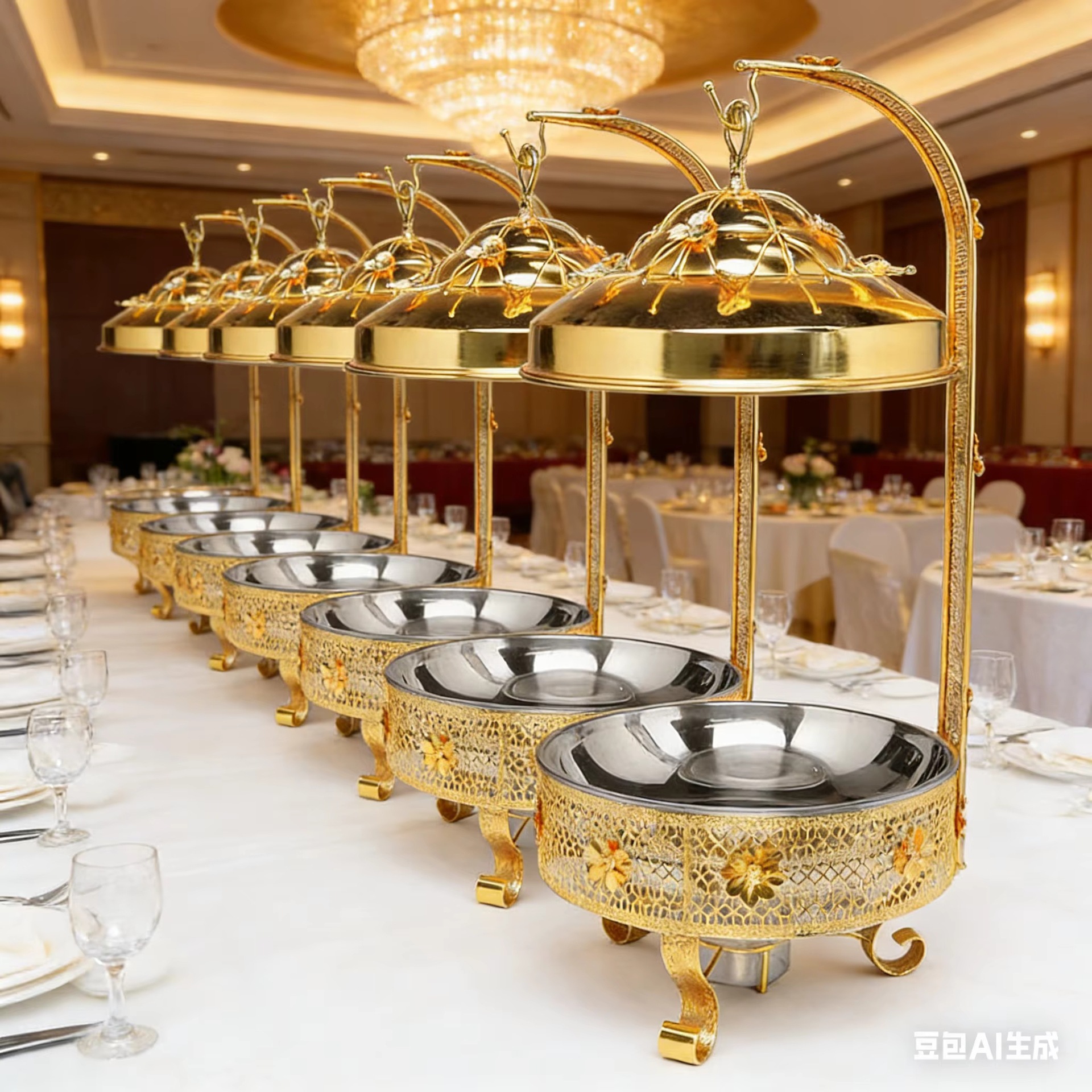 A new type of light luxury stainless steel patterned hanging stove with an 8.0L combined steel lid food insulation pot and a hanging lid alcohol dining stove pic 1