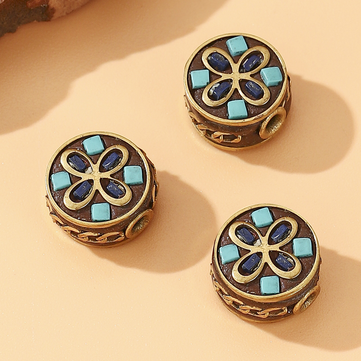 Tibetan-style retro Nepalese copper bead and blue turquoise inlaid back cloud DIY jewelry accessories, beaded cultural play accessories pic 5