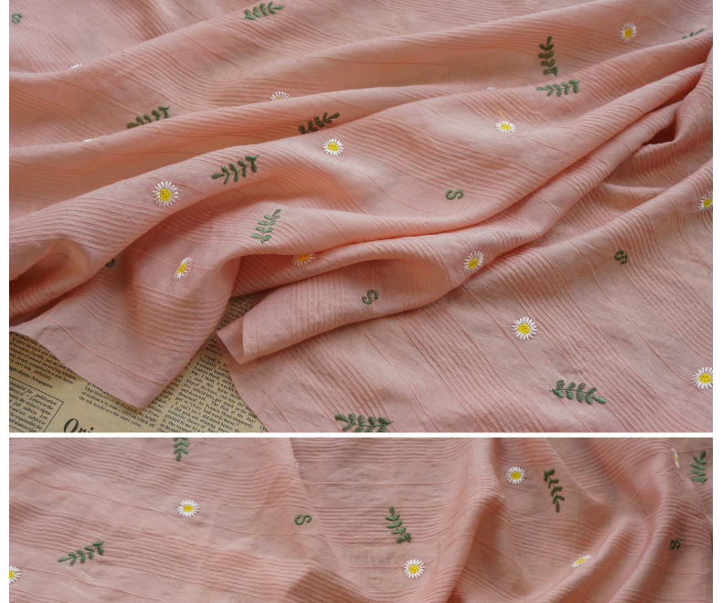 Fresh and soft shirt, spring and summer embroidered dress fabric, small Daisy character mother skin small halter decorative fabric pic 13