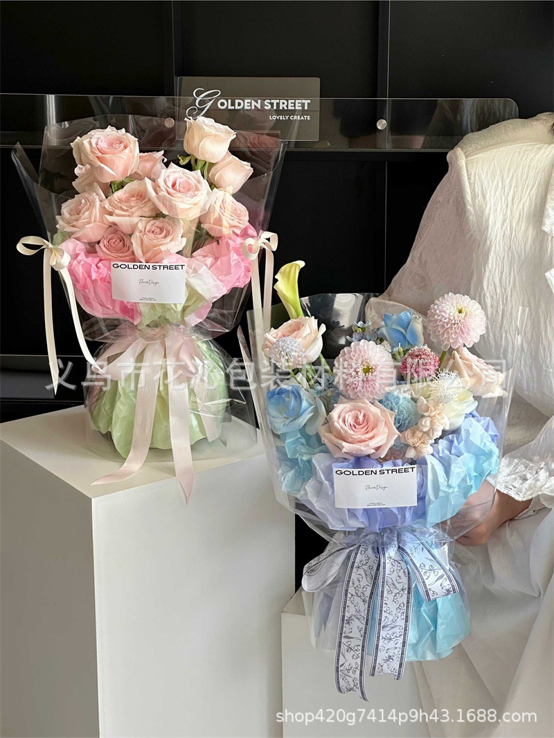 Original new product, gradient pear paper waterproof Korean-style bouquet packaging, floral art rose wrapping material, fresh flower packaging supplies pic 11