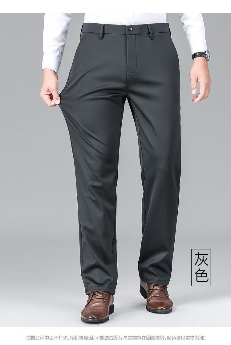 中老年男士春秋厚款免烫西装裤垂顺高弹力个性直筒垂感高档休闲裤详情18