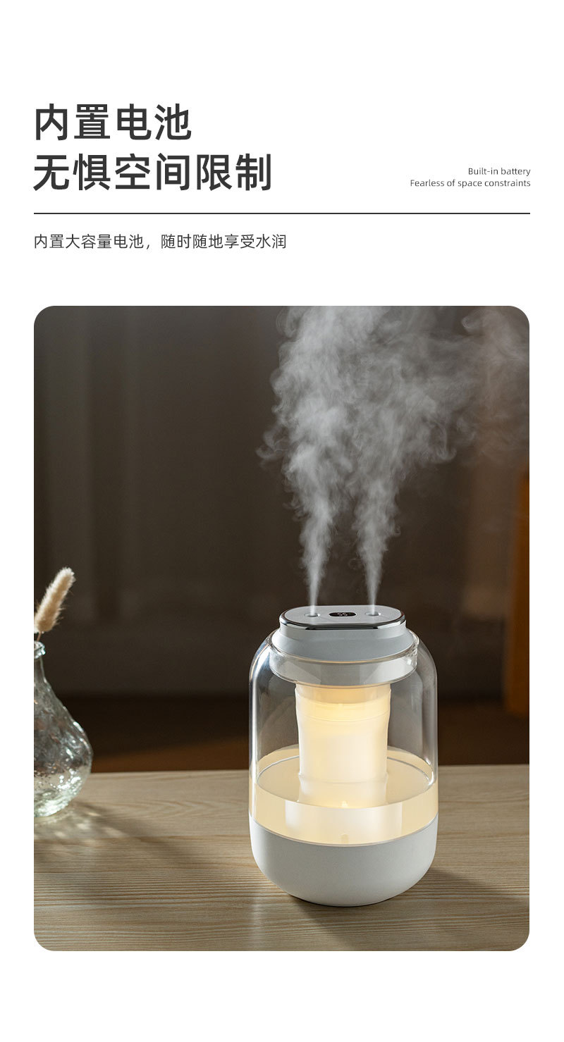 跨境新款2L双喷加湿器usb大容量静音家用小夜灯超声波空气加湿器详情13