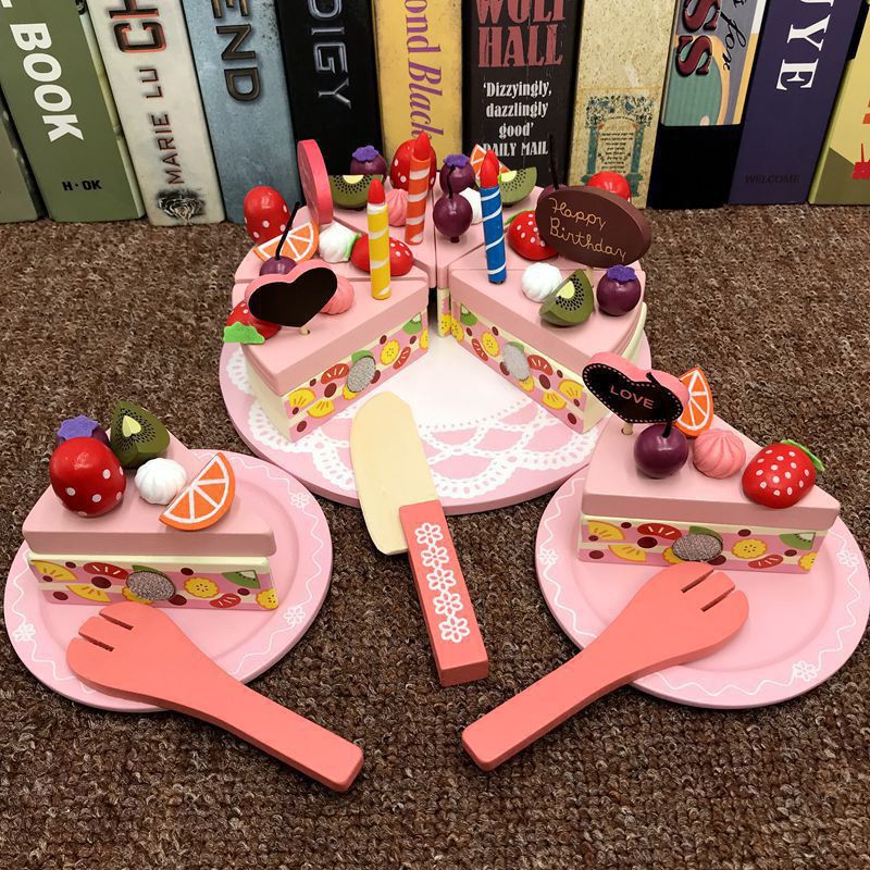 Wooden cut-and-cut fun House kitchen Little princess toy girl New Year Birthday gift simulation cake for children pic 12