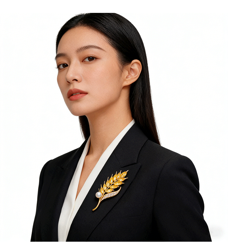 Hyacinth直播爆款 时尚轻奢宴会麦穗锆石胸针女 西装百搭个性走光珍珠配饰详情9