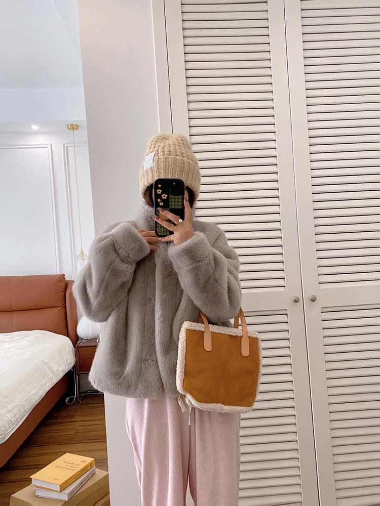 欧貂绒皮毛一体短款立领仿水貂毛外套环保皮草女秋冬新品通勤风详情25