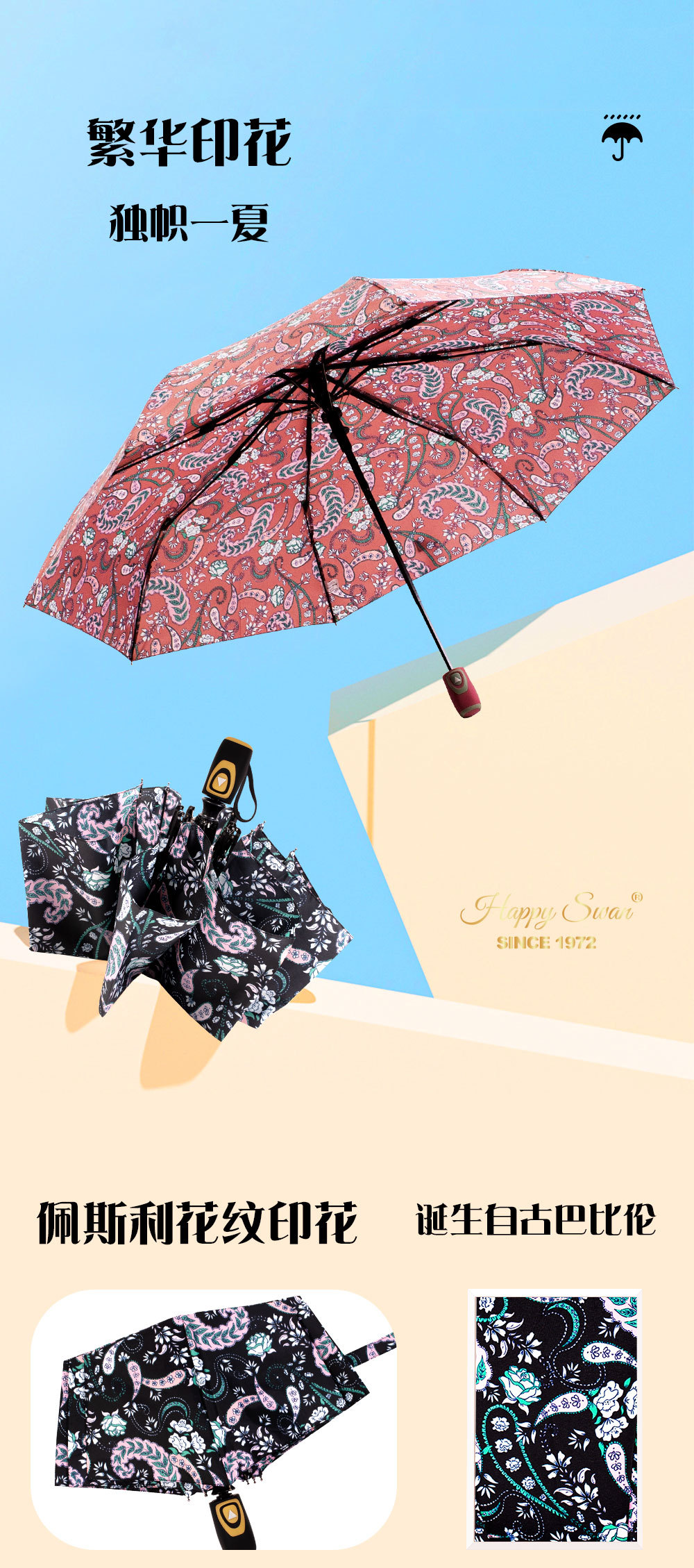星宝三折自开伞外贸伞three folding umbrella雨伞出口批发现货详情4