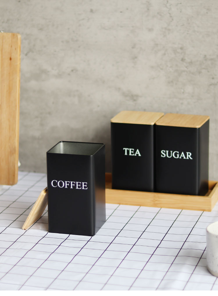 厨房用品竹盖方形铁盒coffeetea咖啡豆罐糖果茶叶包装现货茶叶罐详情16