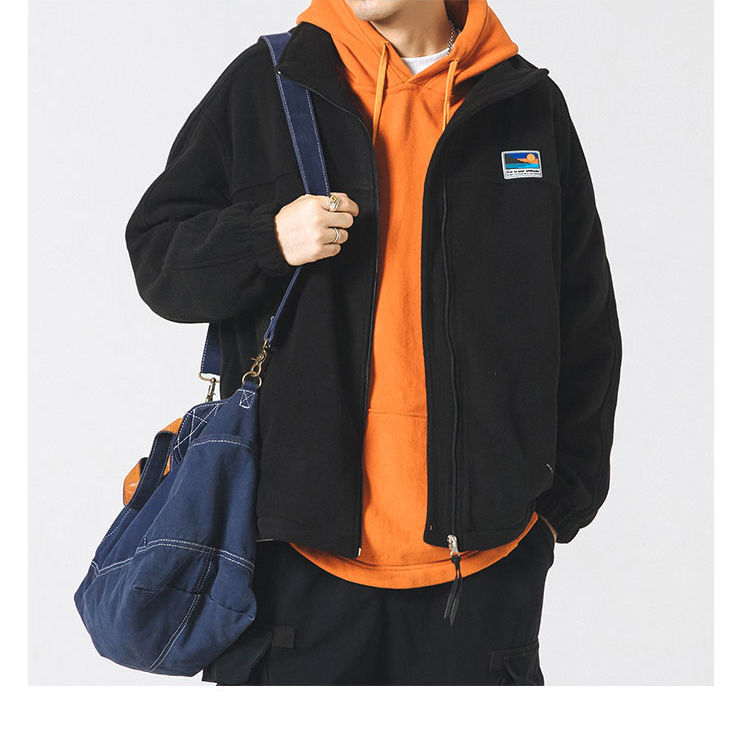 日系羊羔毛外套抓绒卫衣男款秋冬情侣立领摇粒绒学生外穿休闲夹克详情12