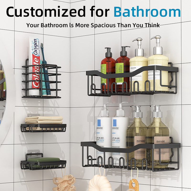 亚马逊新款浴室置物架卫生间收纳架免打孔墙上壁挂洗漱用品置物架详情14