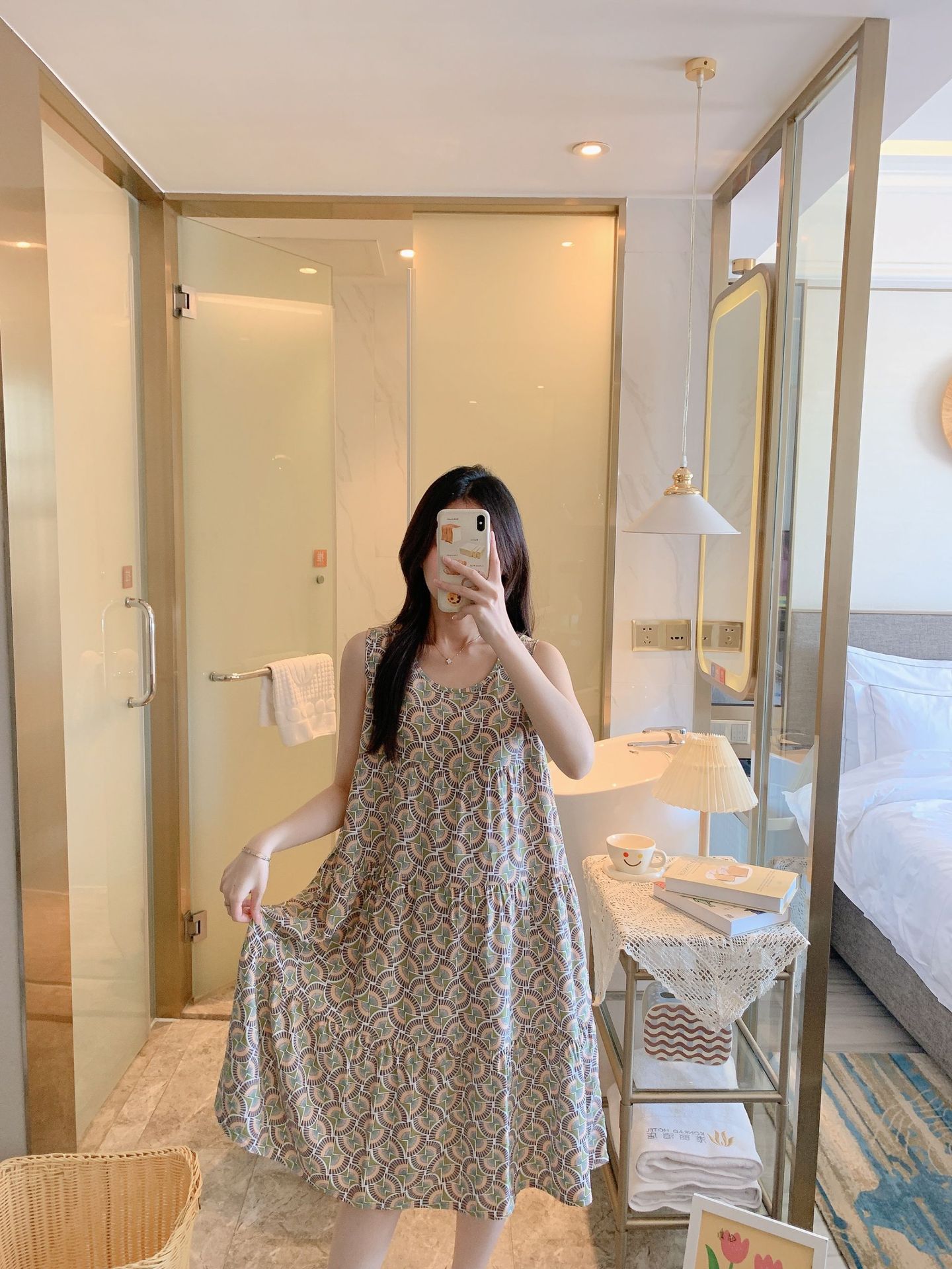 棉绸睡裙女时尚无袖大码印花薄款直播推荐套装可外穿睡衣家居服详情3