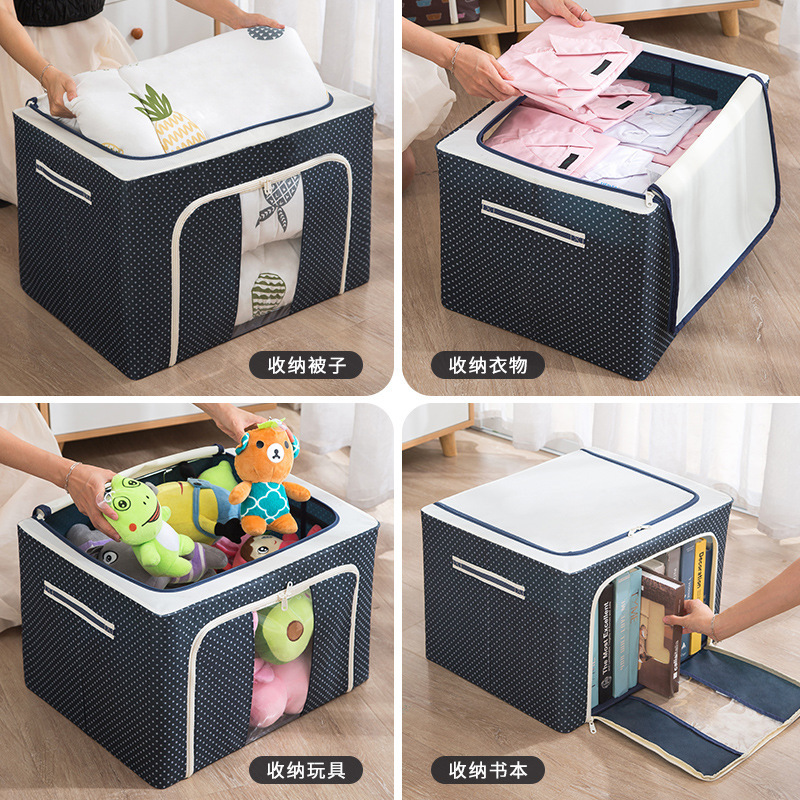 Oxford cloth printed steel frame storage box, moisture-proof and foldable storage wonder for clothes, large-capacity home storage box pic 6