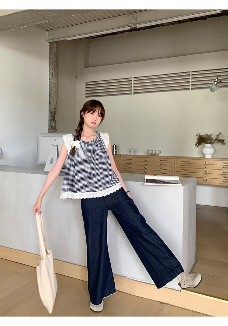 陆小团团复古花边直筒薄牛仔裤2025夏季新款显瘦阔腿小个子裤子女详情58