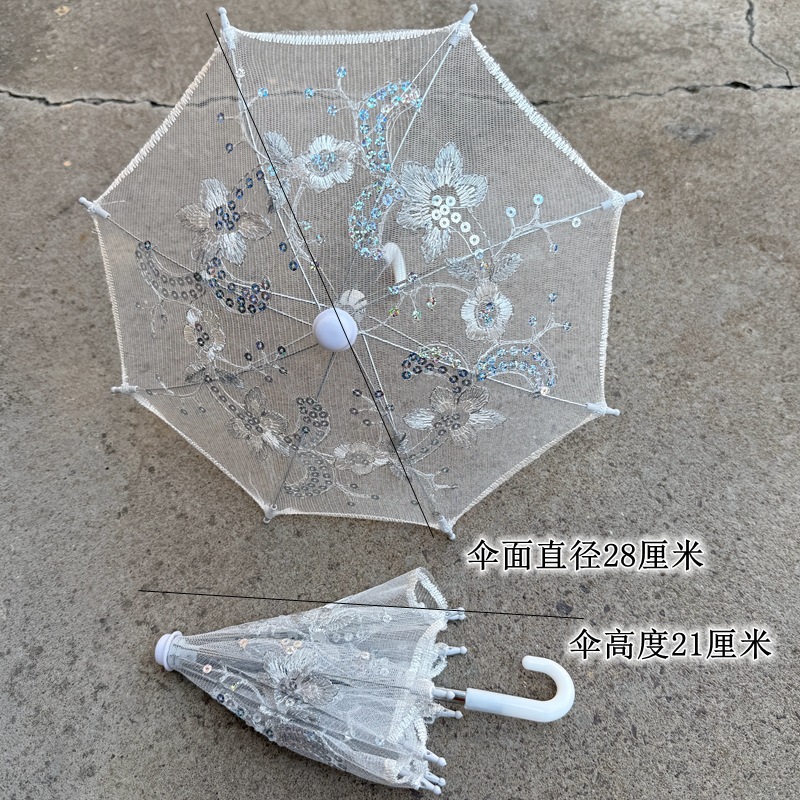 新款迷你蕾丝伞娃娃屋装饰小伞儿童舞台表演道具绣花伞跨境热销详情5