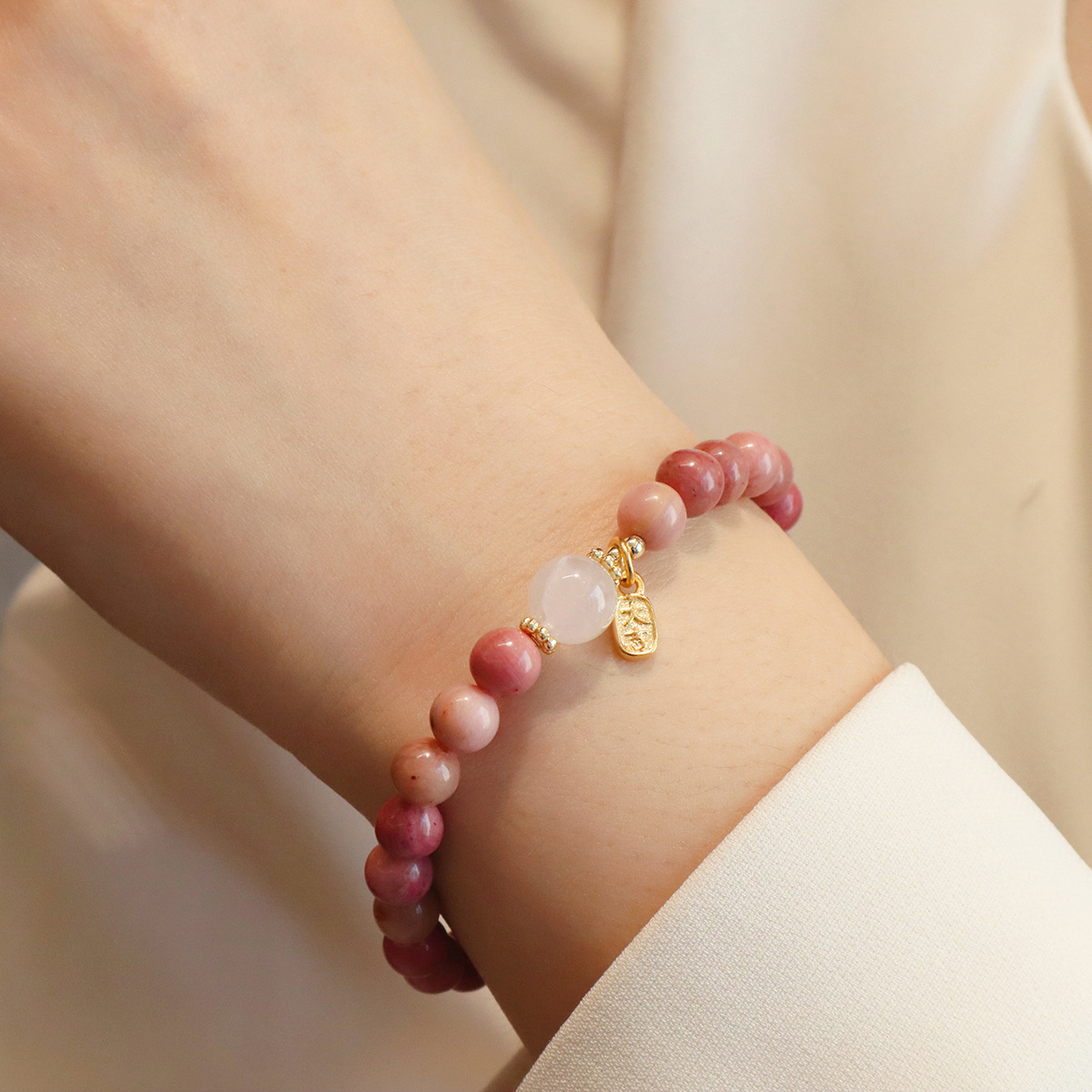 红纹石手链天然淡水珍珠玉髓高级感天然石手串女平安扣星星设计详情22