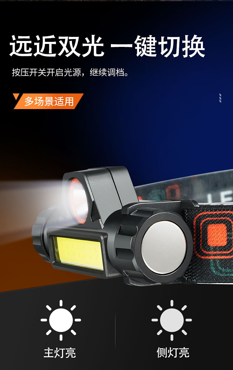 led strong headlight, mini charging, small waterproof diffused light cob headlight, outdoor night fishing headlight, multi-functional headlight pic 7