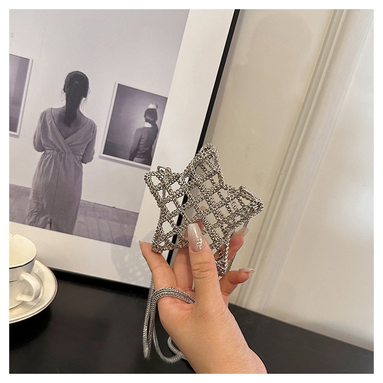 跨境2024夏新款小香风镂空金属星星包晚宴包单肩斜挎气质链条女包详情17