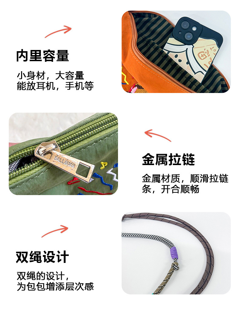 夏季新款日系刺绣防水单肩包小众设计百搭通勤大容量休闲斜挎包女详情4