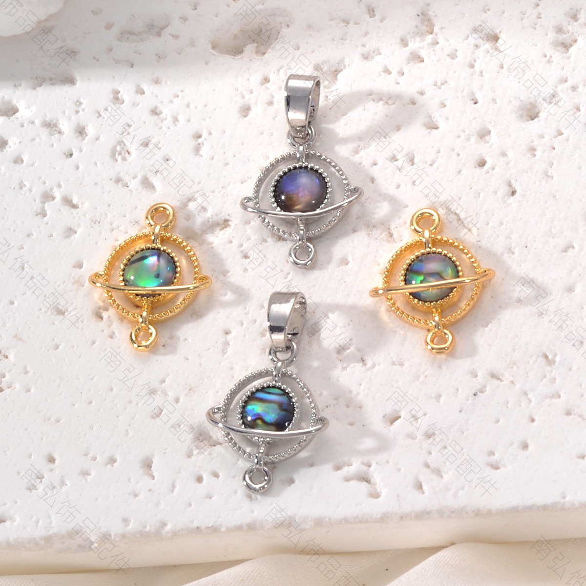 Copper-plated 18k gold pearl necklace pendant with abalone, shell and planet tag, high-end DIY jewelry accessory pic 7