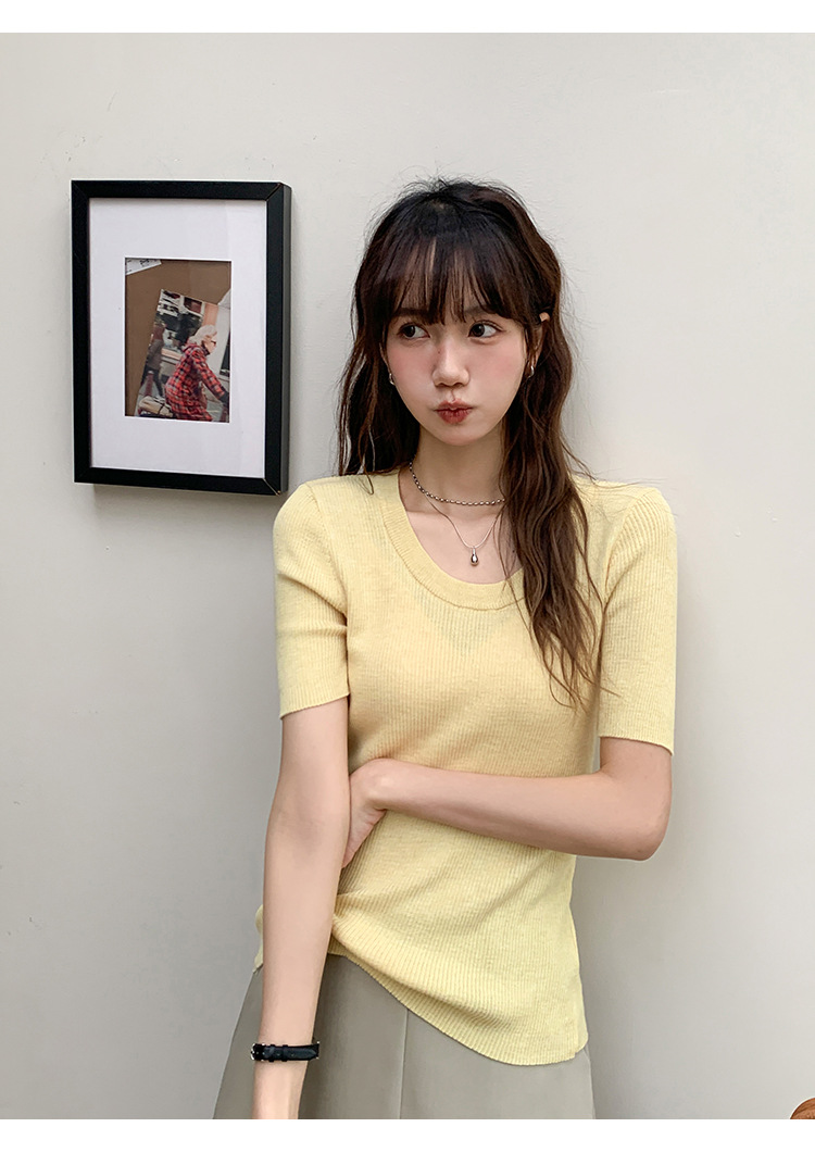 U领冰丝针织衫短袖女修身夏季基础短款T恤上衣2025新款详情25