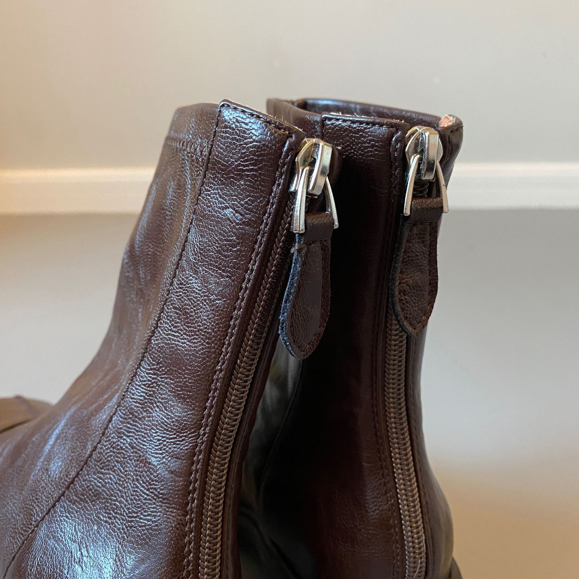 【现货】高跟方头短靴马丁靴春秋季单靴后拉链短靴女士粗跟靴子详情18