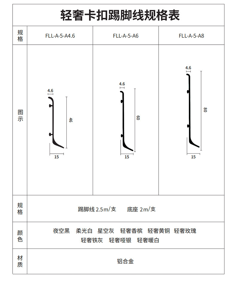 兆桂家居铝材简约家装铝合金踢脚线金属卡扣地脚线踢脚线铝材批发详情6