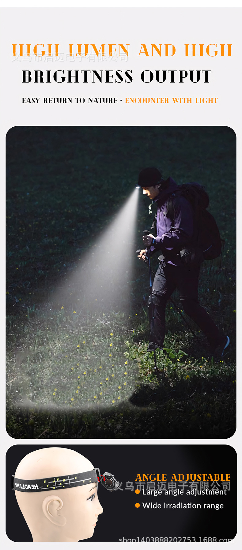 跨境新款多光源LED感应头灯头戴式跑步灯内置电池数显屏磁吸设计夜跑照明详情15