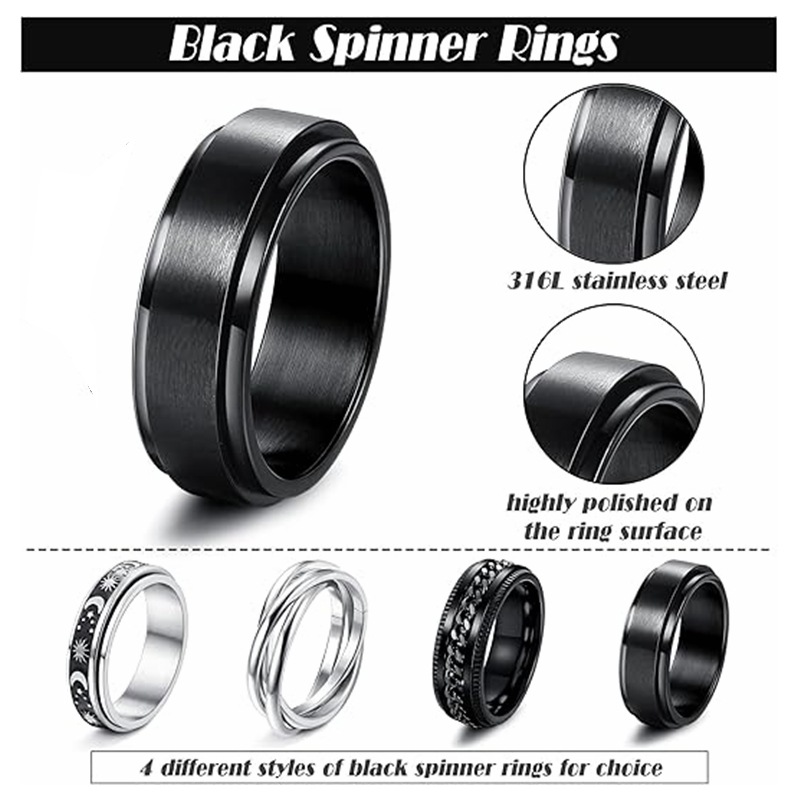 Star and Moon titanium steel rotatable rings for men, European and American stainless steel couple rings, cross-border bestsellers pic 2