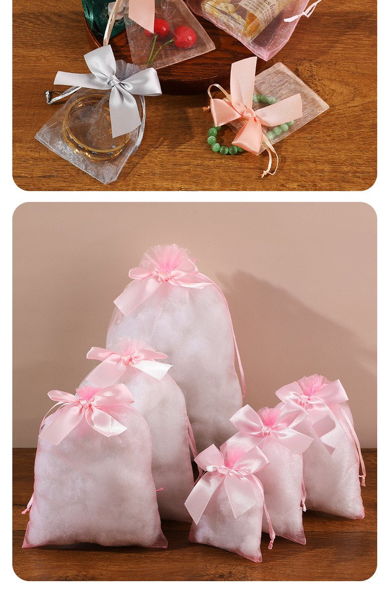 跨境网纱袋蝴蝶结纱袋婚礼糖果袋派对礼品包装袋抽绳束口袋详情7