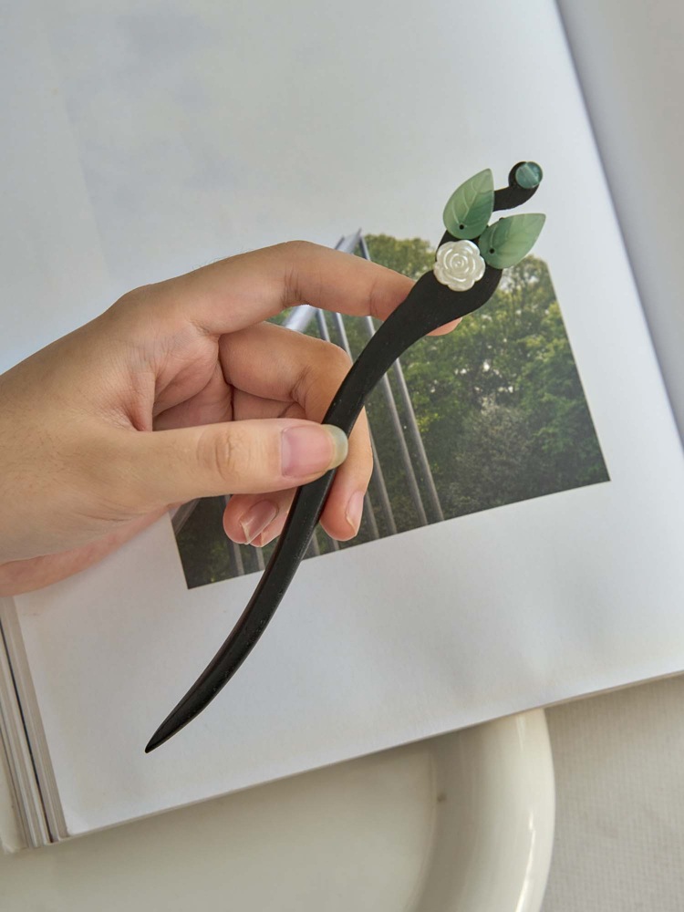 发簪古风盘发步摇新中式高级气质绒花汉服发饰木簪子简约簪子批发详情7