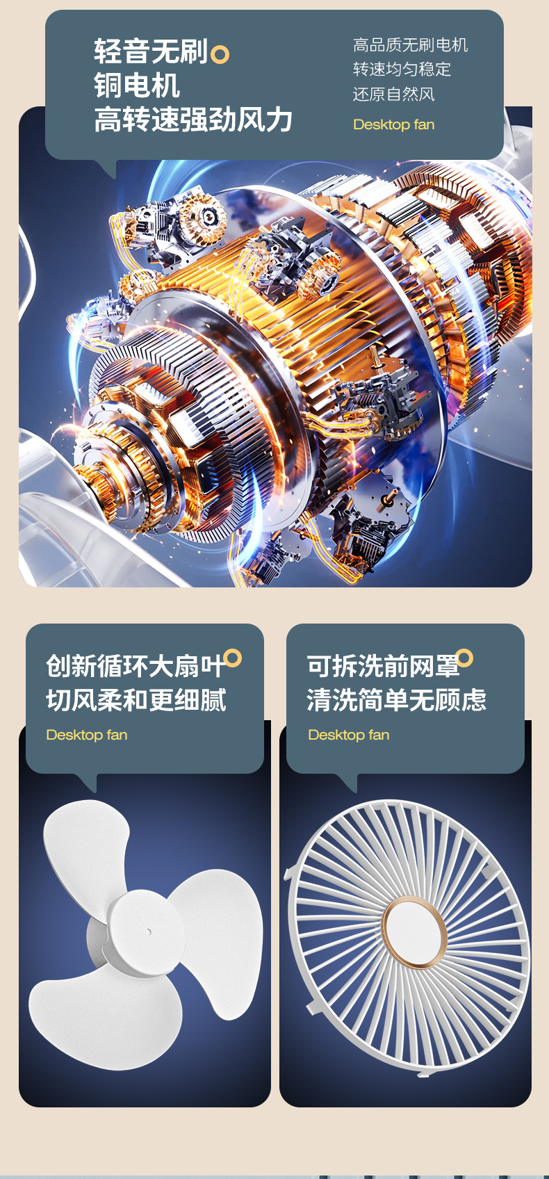 2025 Silent usb Clip Fan Desktop Charging Portable Dormitory and Office Mini High-speed Compact Electric Fan pic 13