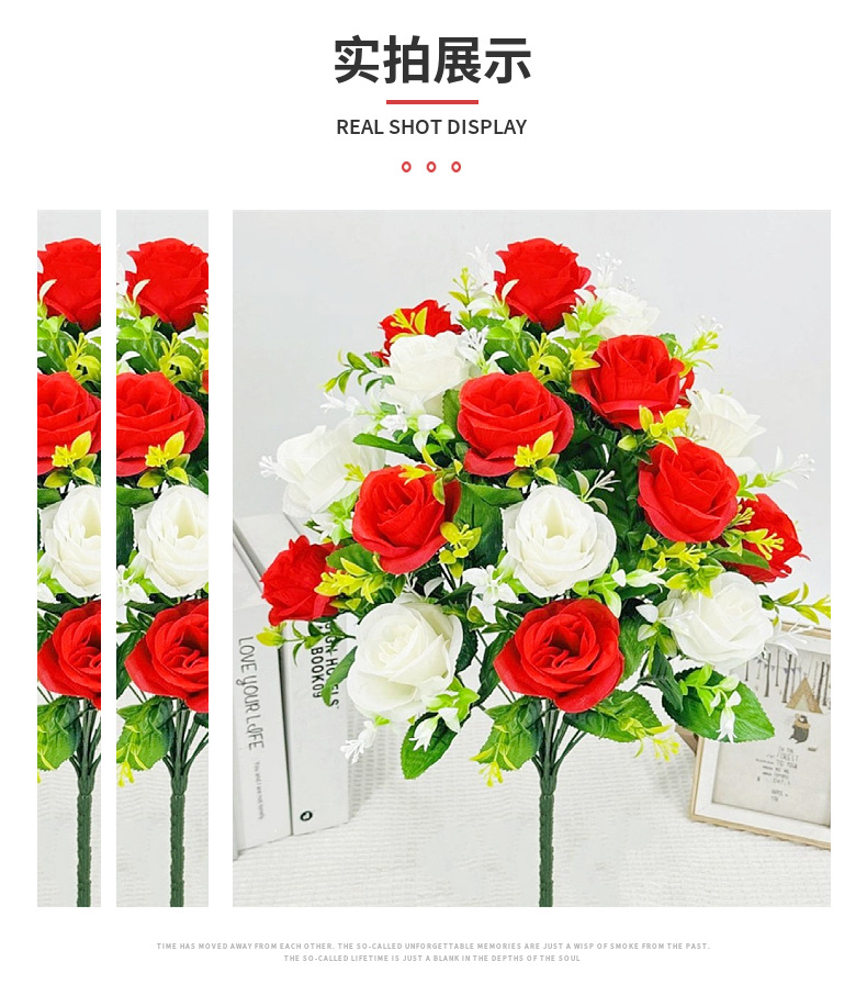 单枝18头双色玫瑰蕾仿真花假花玫瑰花装饰绢花布花房间装饰花艺详情15