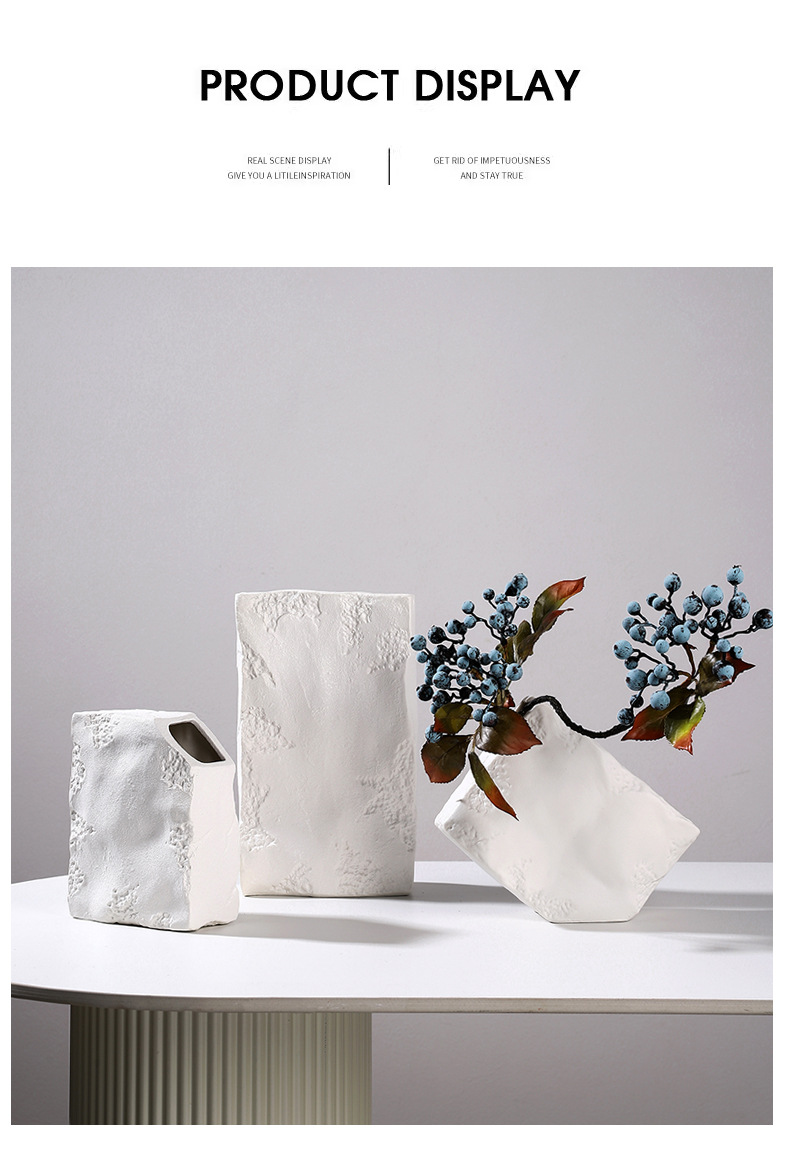 2025 High-end black and white texture square stone vase combination display, living room wine cabinet, dried flower arrangement, soft decoration handicraft pic 5