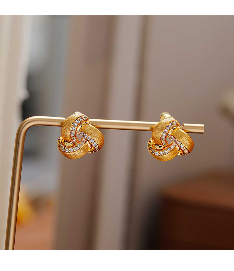Hyacinth ancient-style sand gold brushed earrings, retro Hong Kong style, high-end feel, niche and unique design, cold style gold earrings pic 8