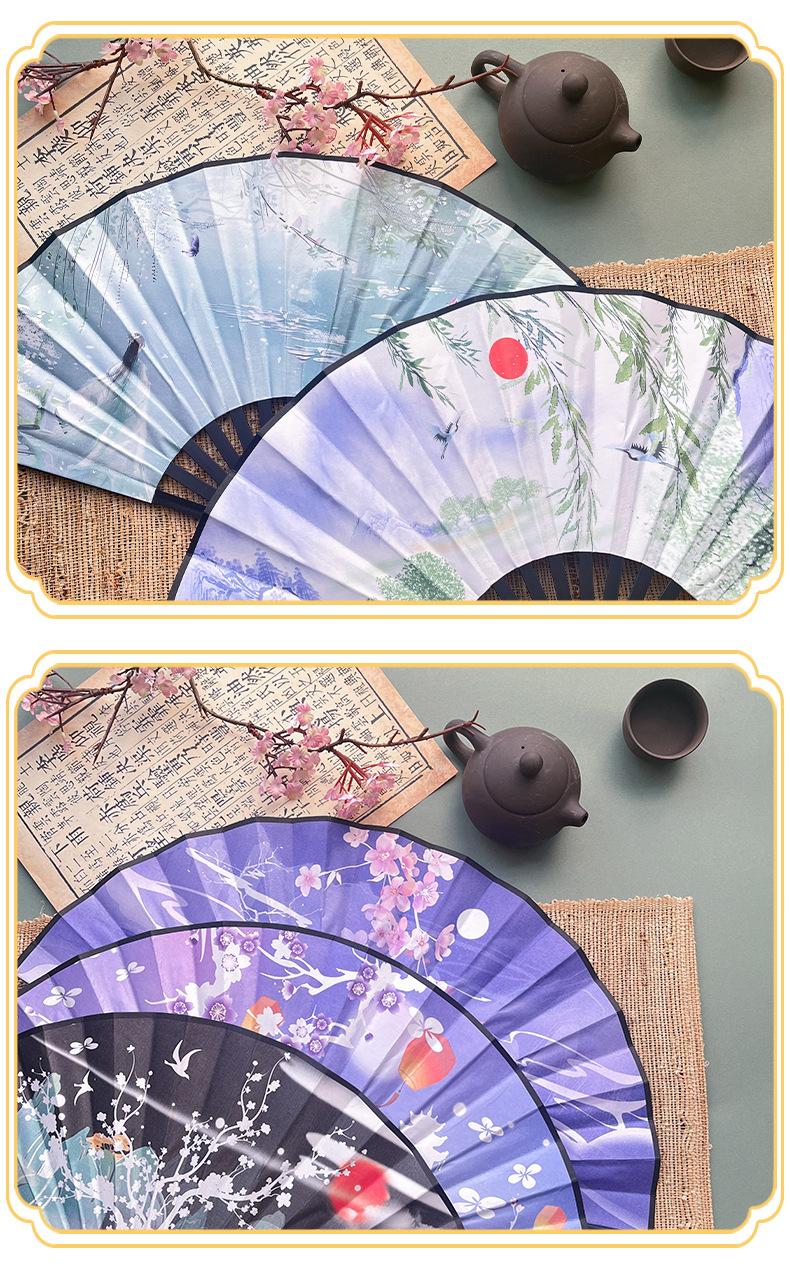 中国风广告扇子定制古风绢布8寸折扇雕刻折叠扇酒吧蹦迪国潮男扇详情12