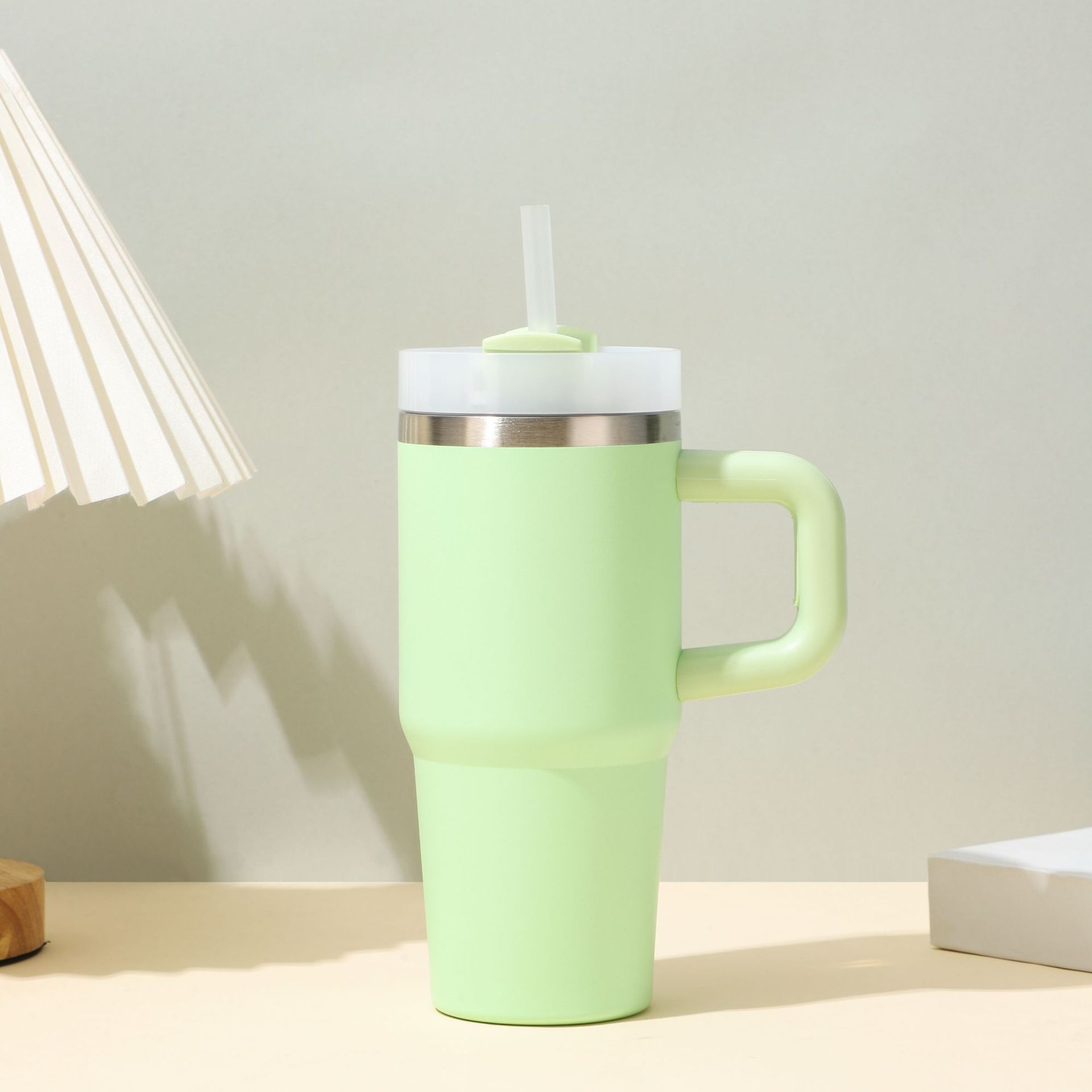 新品14oz便携吸管冰霸杯带手柄纯色汽车杯迷你真空保温杯现货批发详情7