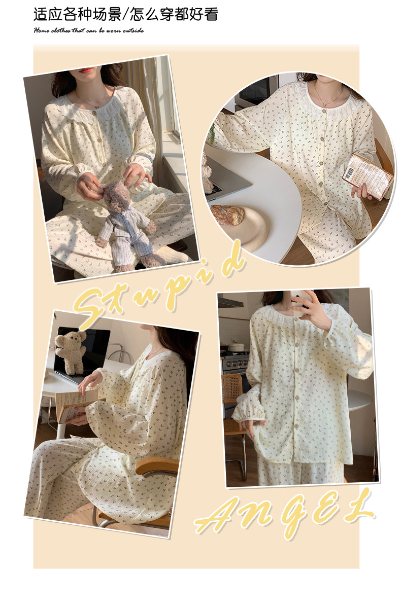 Korean style ins country-style pajamas for women, thin and sweet lace long-sleeved and long pants set for women, fresh floral home wear pic 10