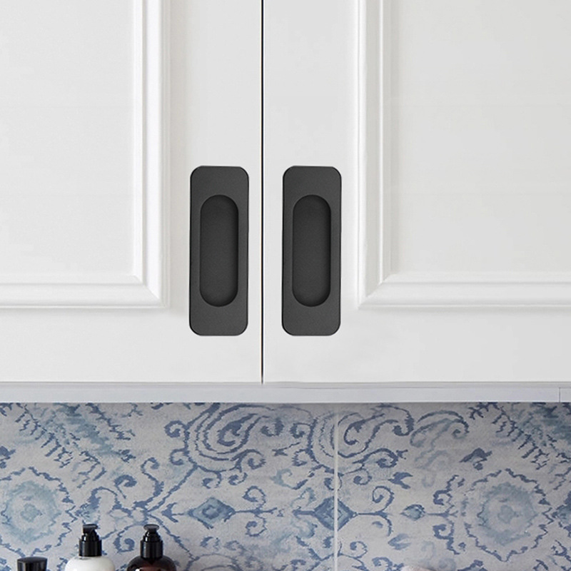 The black invisible handle of the tatami is embedded with the drawer handles of the cabinets and wardrobes. The sliding door is equipped with a golden concealed embedded handle pic 96