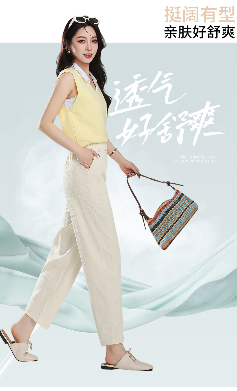 Nine-point Halon pants for women, slimming and slim, drawstring cigarette tube pants for women, new summer 2025, thin style pic 4