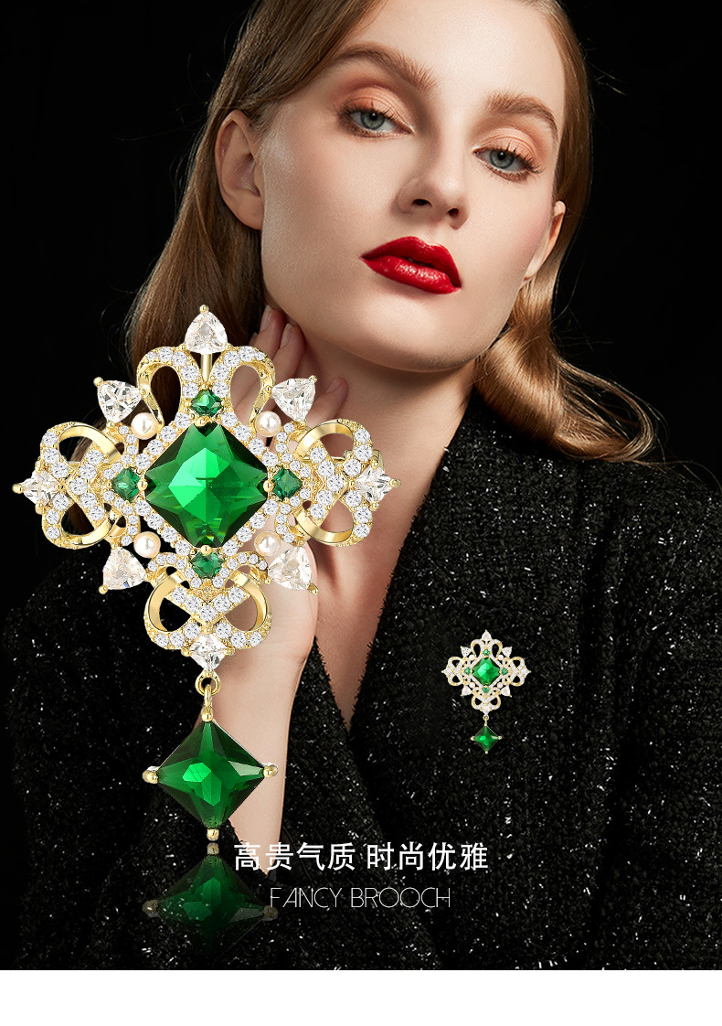 新款复古绿色花朵胸针男女ins西装胸花绿色水滴配饰开衫别针详情10