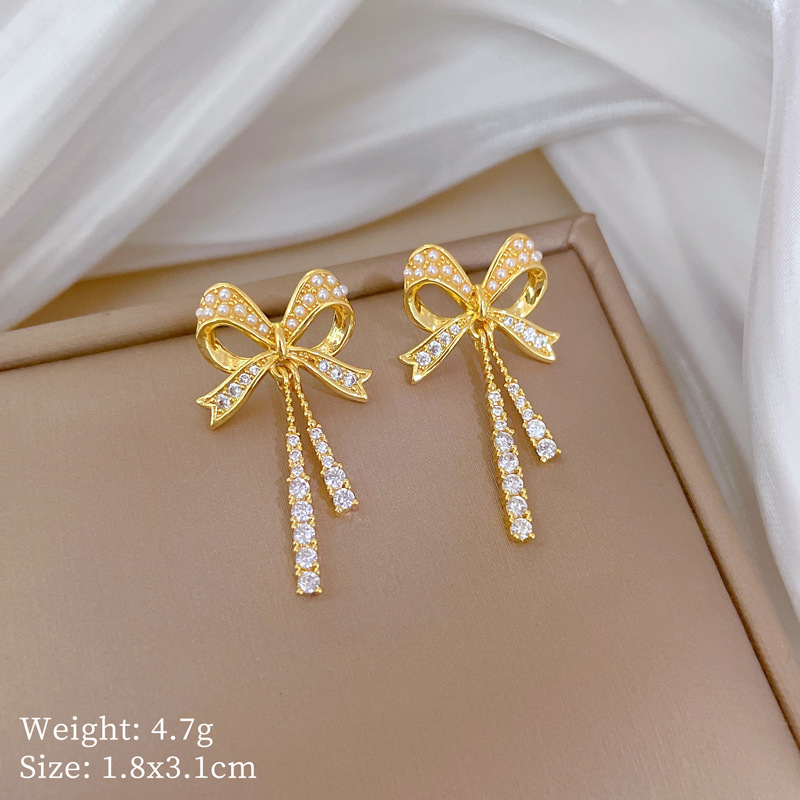 【钛钢】项链耳环套装轻奢满钻蝴蝶结流苏个性气质宴会耳饰项饰组详情7