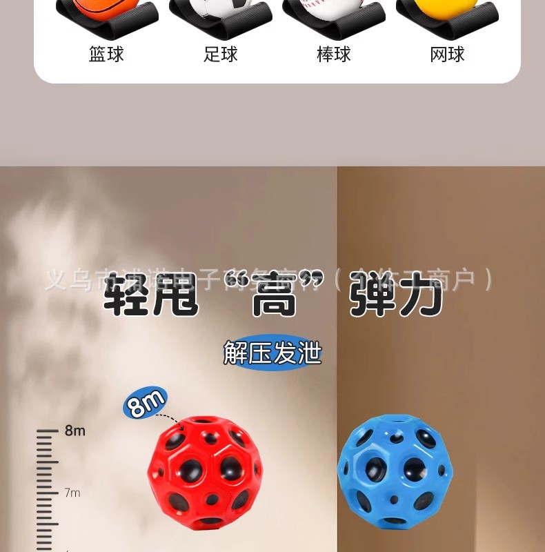 跨境外贸解压弹力球6.3公分月球洞洞球休闲PU发泡球加重高弹力球详情10
