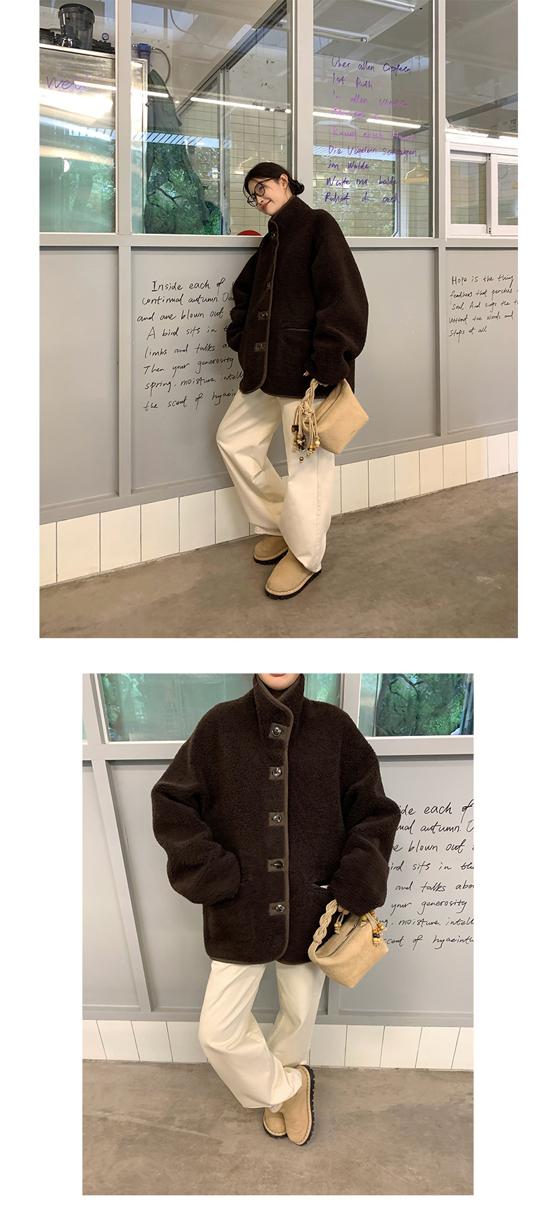 趋梦DT ETOLIE韩版立领仿羊羔毛外套女十三行新款皮毛一体皮草女详情36
