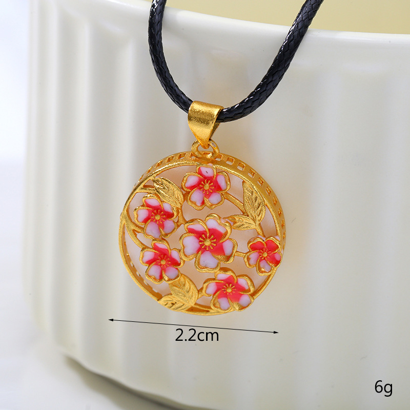 热销爆款时尚梅花蝴蝶吊坠古法沙金镂空项链挂件现货直销详情7